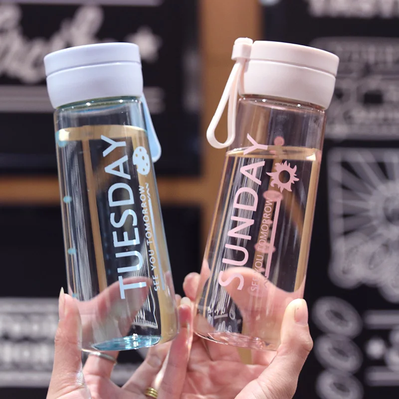 450ml Girl Plastic Water Cup Portable Anti-fall High Temperature Resistant Outdoor Sports Travel Water Bottle Graduated Letters