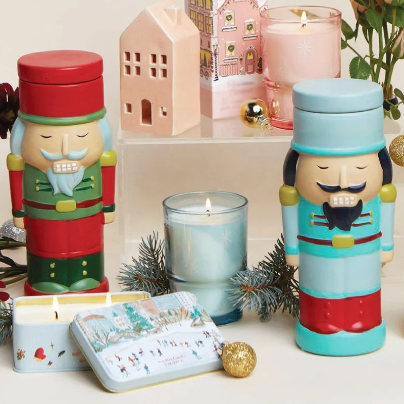 Custom christmas charm holiday decor handmade resin festive vessel filling scented wax candle wassail nutcracker jar candle