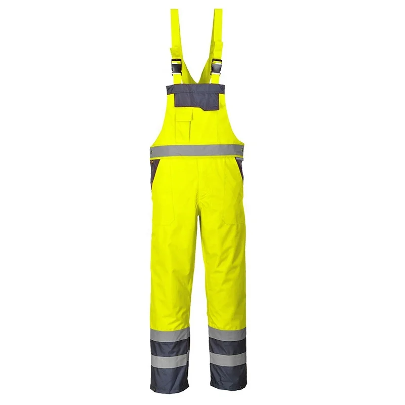 Winter Hi Vis Coverall Bib Pants Cargo Fluorescent Safety Trousers Workwear