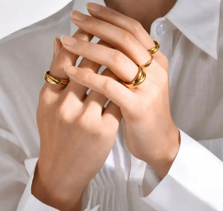 Stainless steel smooth round ring 18K gold-plated triple gold have size wedding rings  wholesale popular for women