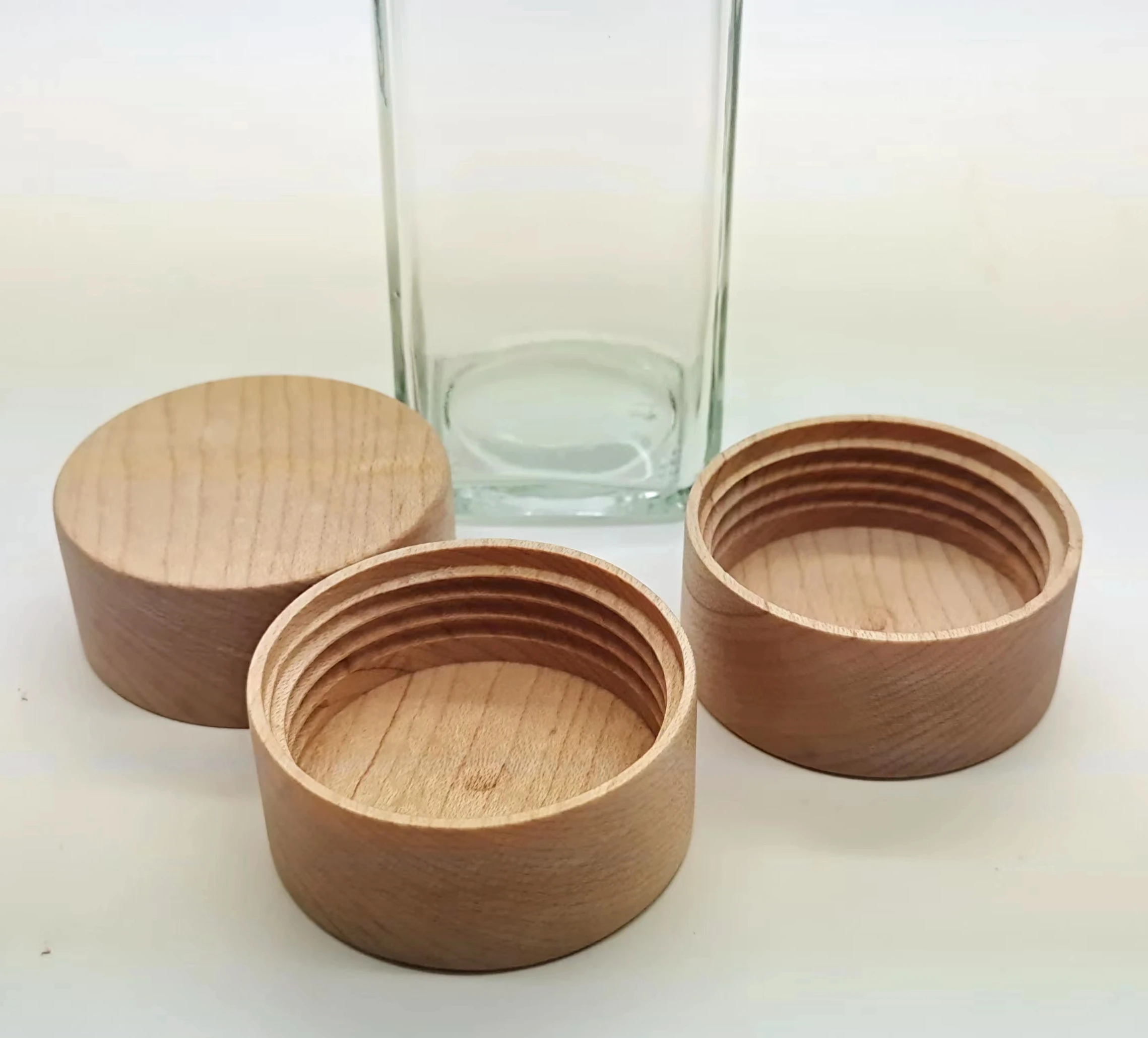 2023 New Design Product  Screw Cover Clear Bottle Cover Storage Wooden Lids For Food Snack Coffin Bean Glass Spice Jar