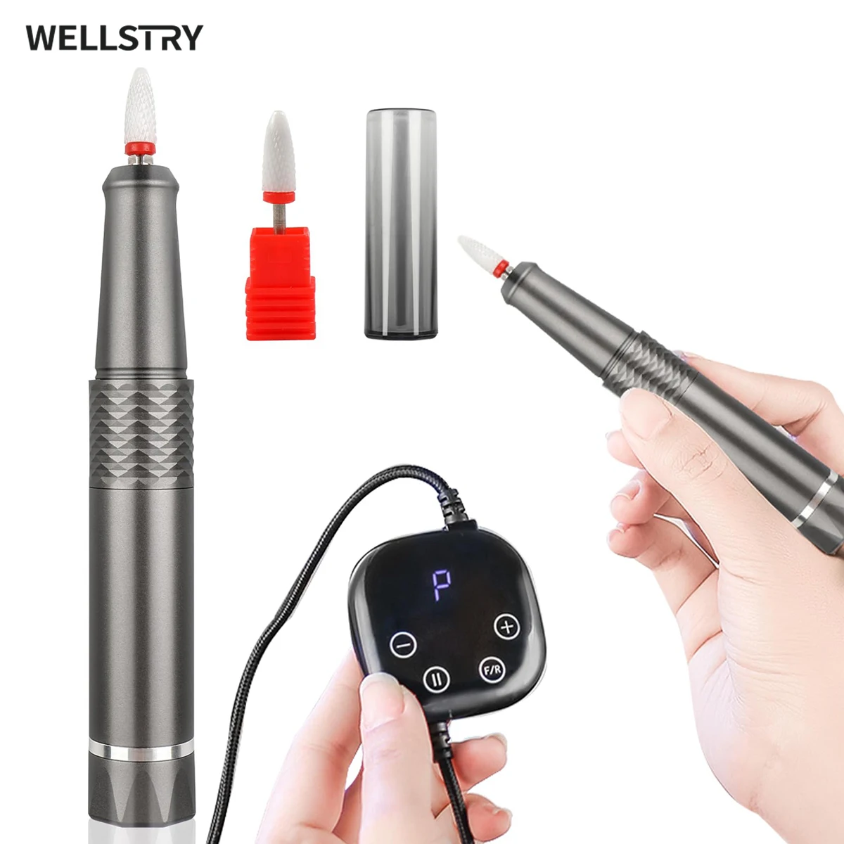 WELLSTRY Manicure Pedicure Tools Professional Electric Nail Drill Low Vibration USB Portable E-File With Touch Screen