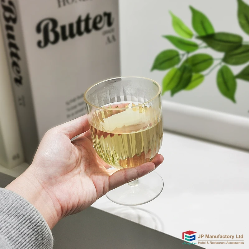 Stripe Camping Cup 10oz Polycarbonate Stack Wine Glass Clear Cocktail Nestable Stem Glass