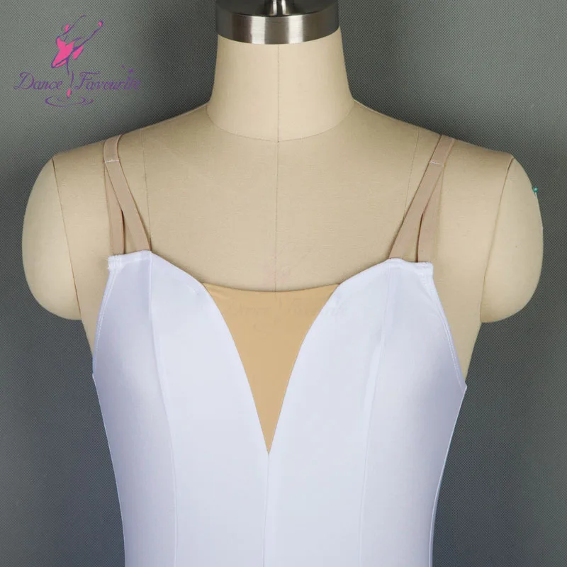 18579 Adult ballet dance basic leotard practice wear white/black spandex leotards with nude V neck