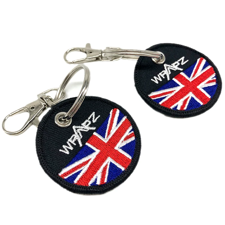 Custom Fabric Keychain Embroidered Logo Key Chain Tag Design Double-Side Embroidery Keychain
