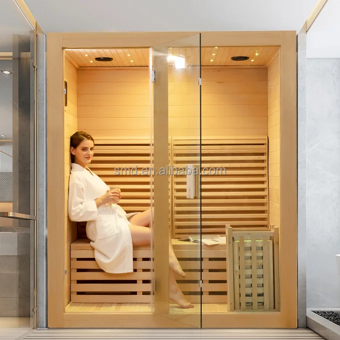 Indoor Sauna Room Hemlock Steam Sauna Room For 3 Person Size