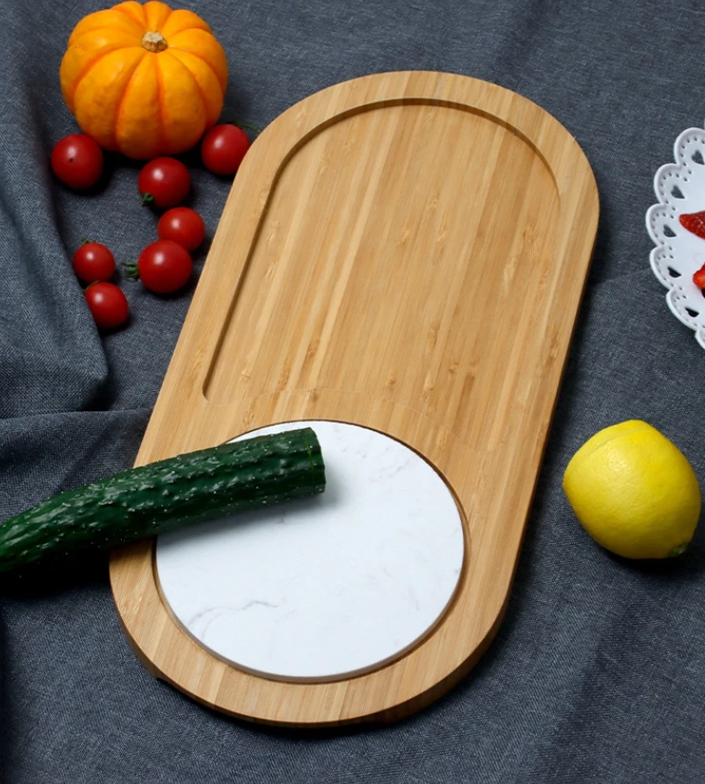 Oval Shape Custom Marble Wooden Kitchen Wooden Cheese Board Equipped With Tool Exclusive For Cheese Common