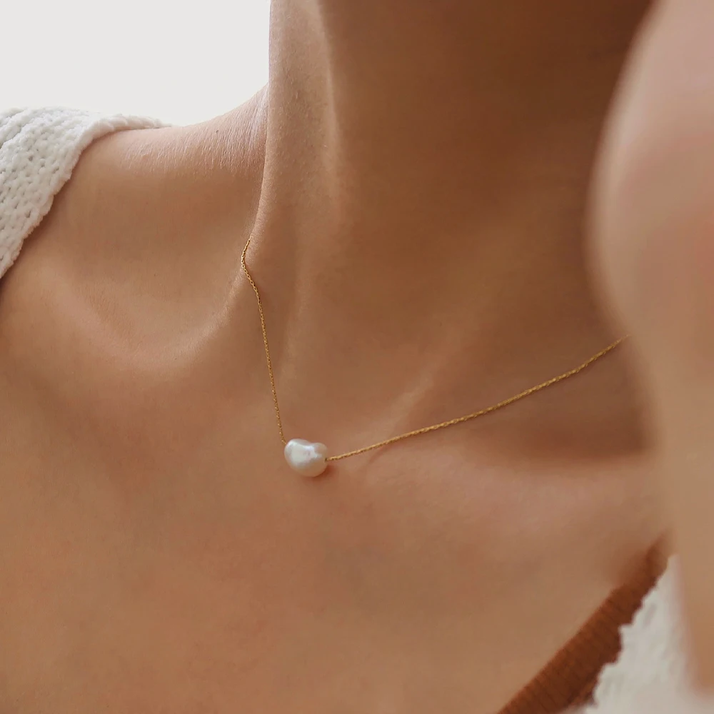 Minimalist Pearl Choker Necklace Women Dainty 18k Gold Plated Stainless Steel Beaded Necklace Jewelry Gift for Mom