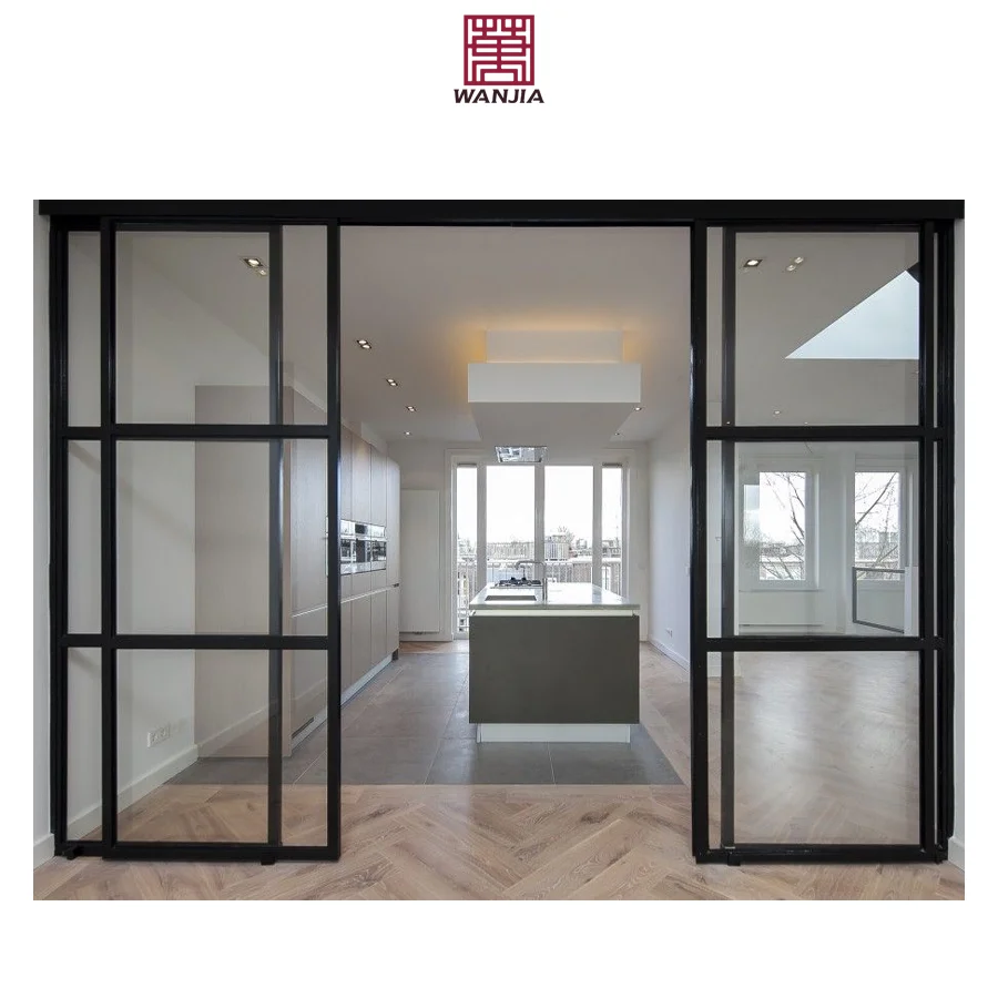 Minimalist Interior Partition Soundproof Slim Narrow Frame Double Glass Aluminum Sliding Doors