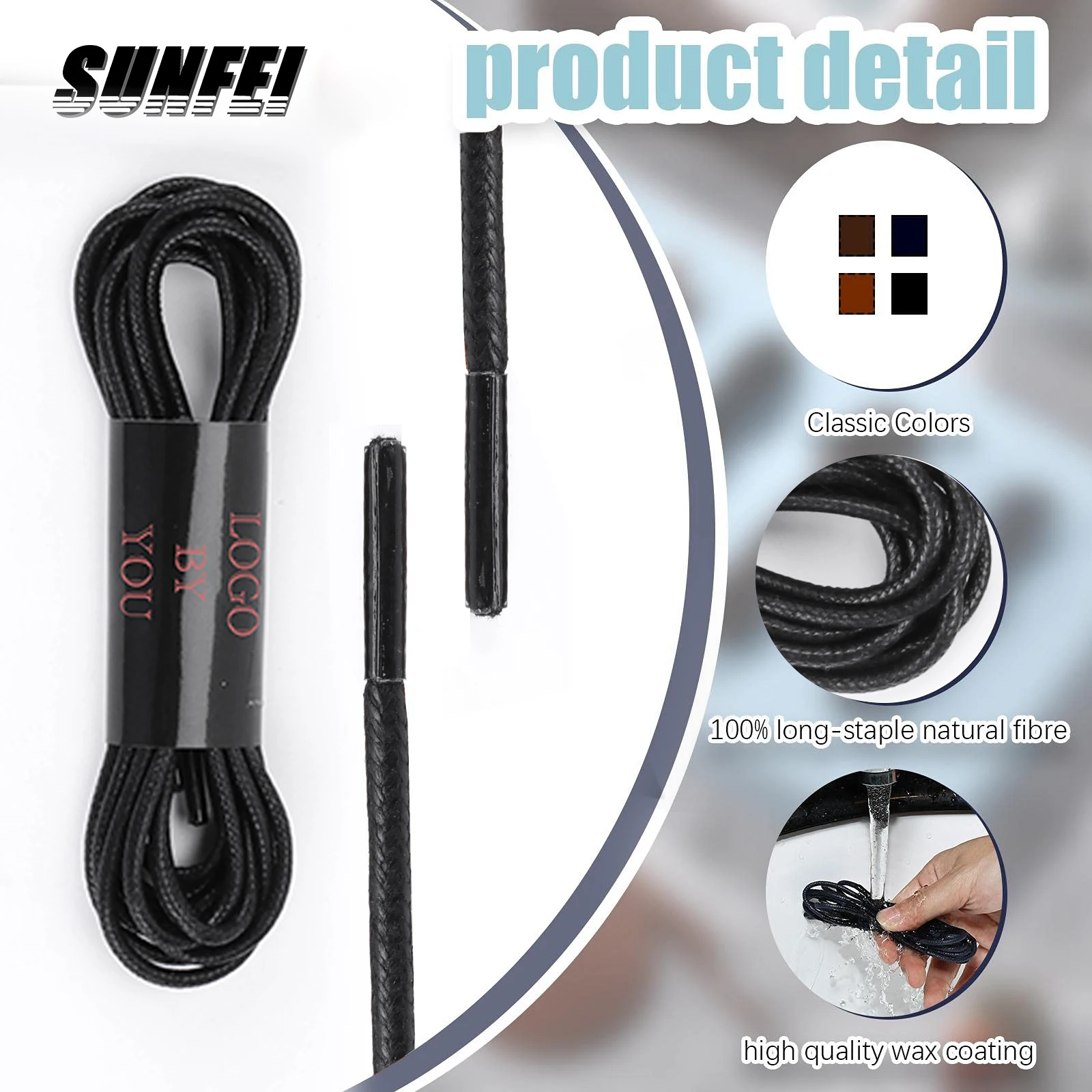 SunFei Latest Design Shoelace For Boot Bungee Cord String Waxed Dress Shoes Laces for Derby Brogue Work Shoes