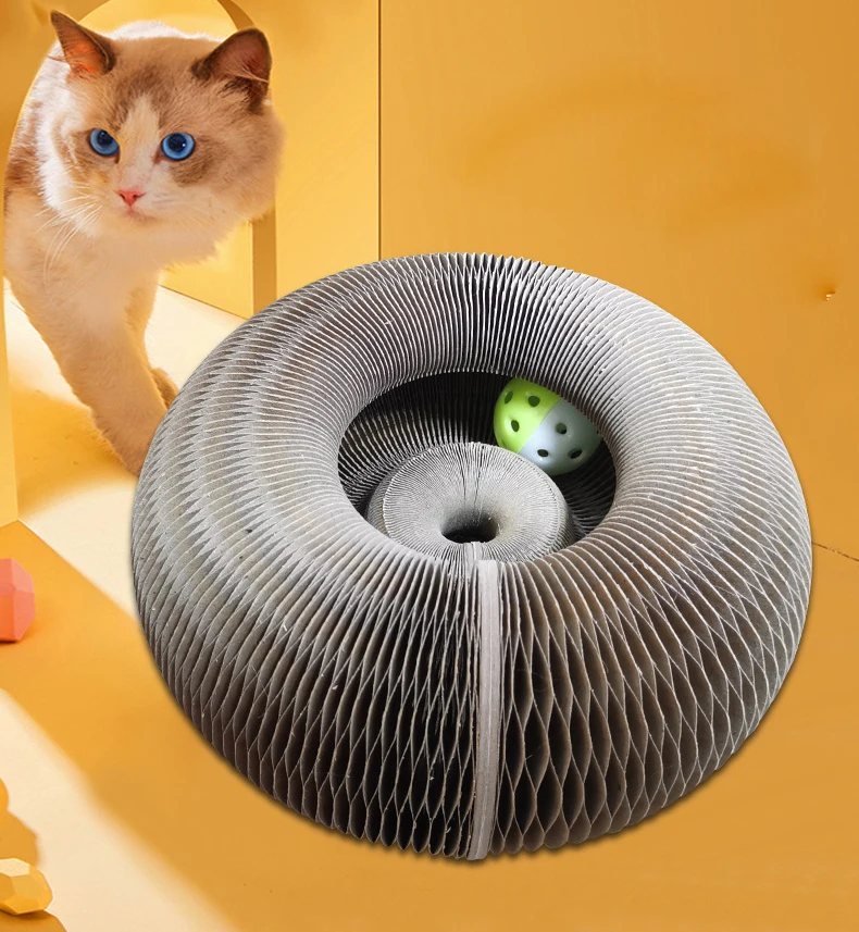 2022 Newest Magic Organ Cat Scratching Board with Toy Bell Retractable Cat Scratcher Board Foldable Cat Scratch Pad