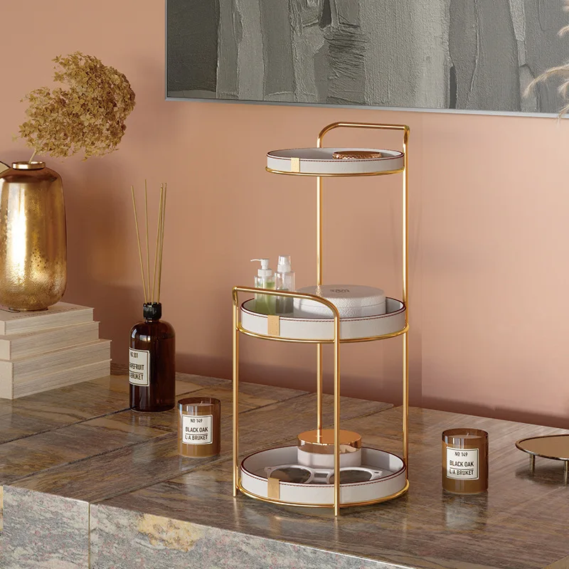 Unique Design Round Saddle Leather Storage rack storage trolley good Quality metal Bracket Trolley