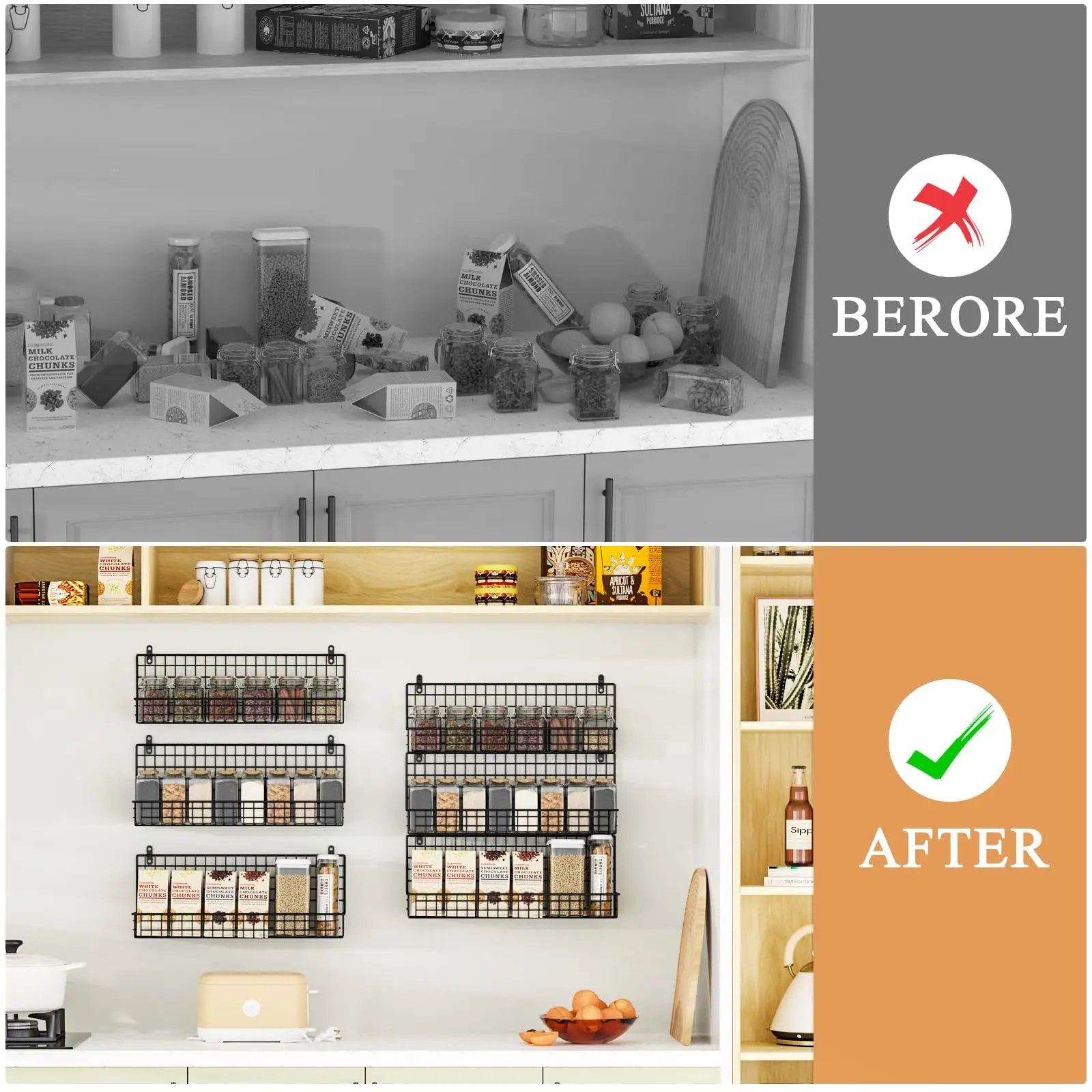 Hot sale 4 Pack Spice Rack Wall Mount with kitchen wall cabinet shelf kitchen storage metal shelf storage unit