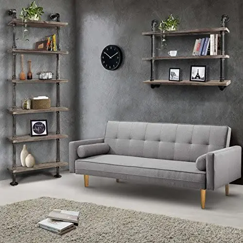24 Width Industrial Pipe Shelves Rustic Modern Wood Ladder with Metal Frame Pipe Wall Shelf Wood Storage Home Decor