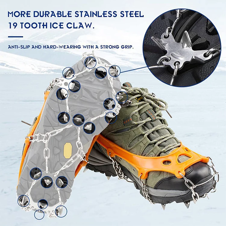 Non-Slip Snow Ice Spikes Grips 19 Spikes Shoe Climbing Crampons