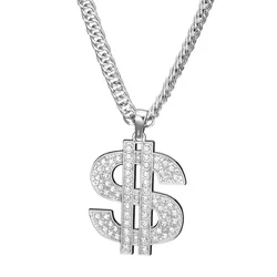 High quality hip hop nightclub Alloy exaggerated personality pendant 18K gold Plated chain dollar symbol gold necklace