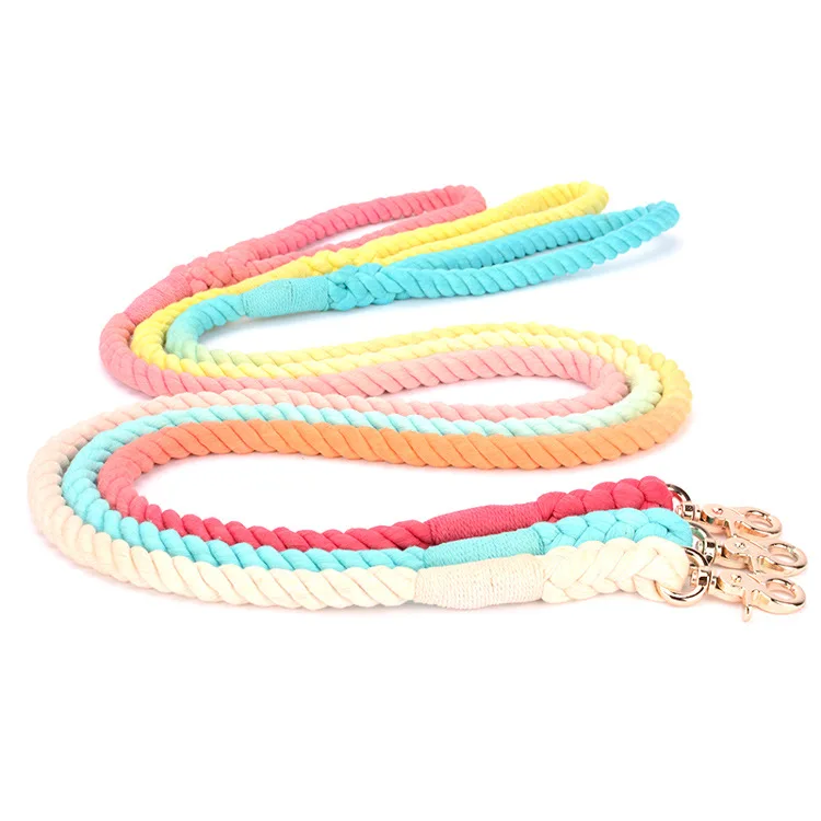 Hand made Durable Multi-Colored rope dog collar Ombre cotton rope dog leash