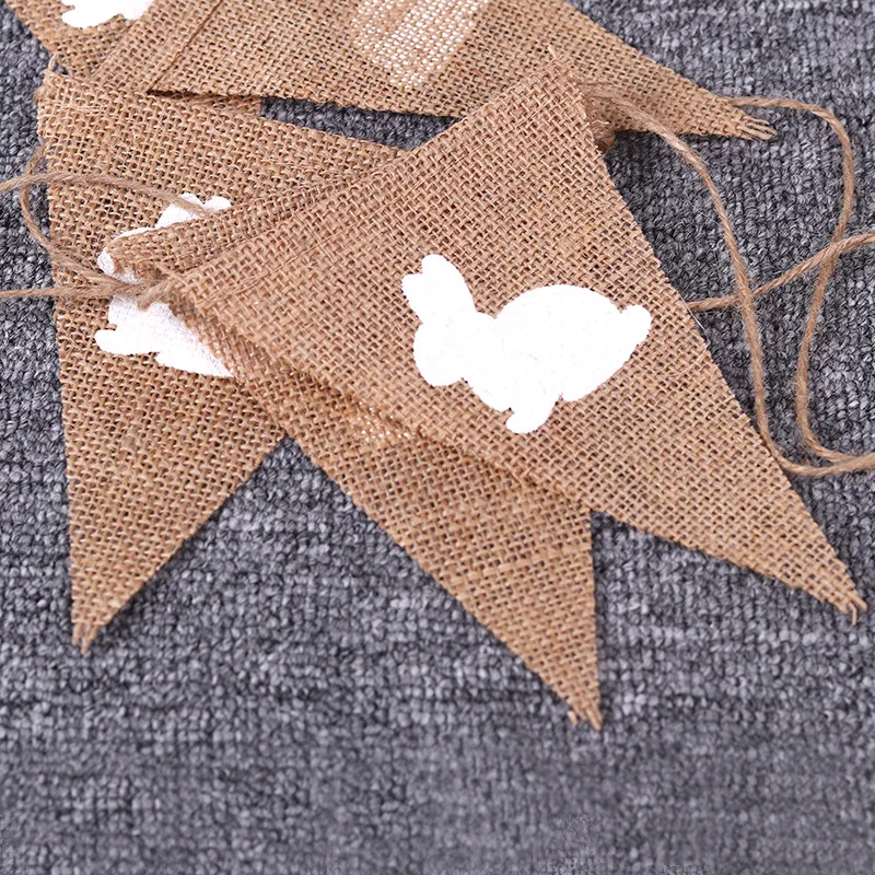 New environment-friendly retro DIY Easter party decoration rabbit triangle hemp flag themed party banner