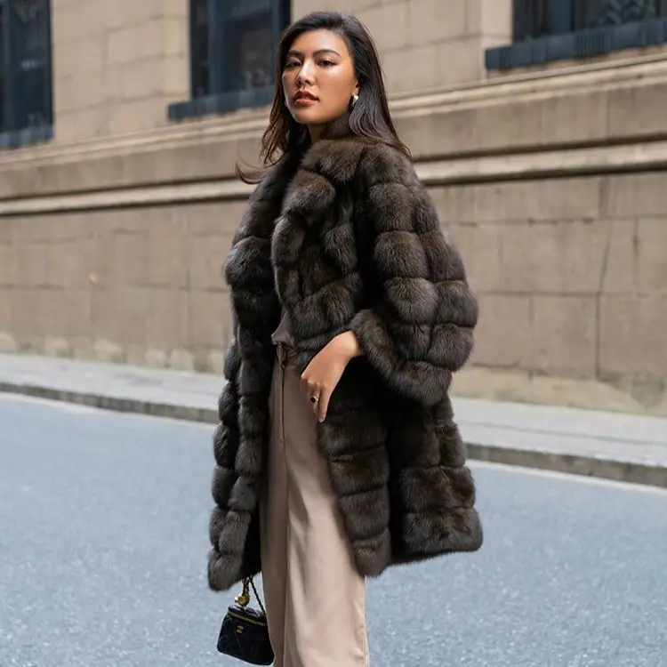 Factory High Quality Luxury Winter Real Mink Medium Long Loose Wide Collar And Thick Warm Fur Coat