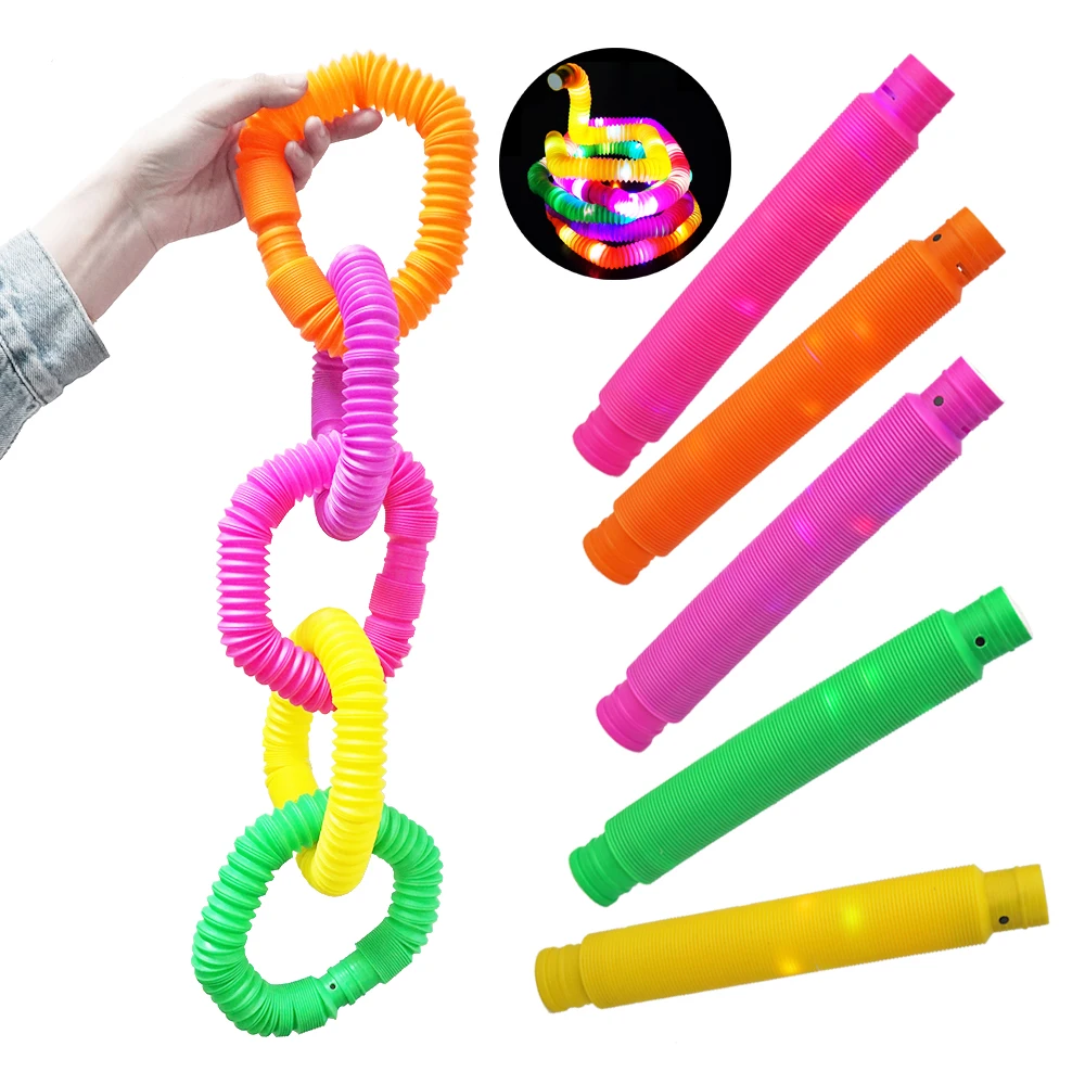 Plastic Stretch LED Light Pop Tubes Sensory Fidget Toys Stress Relief Party Favors for Kids