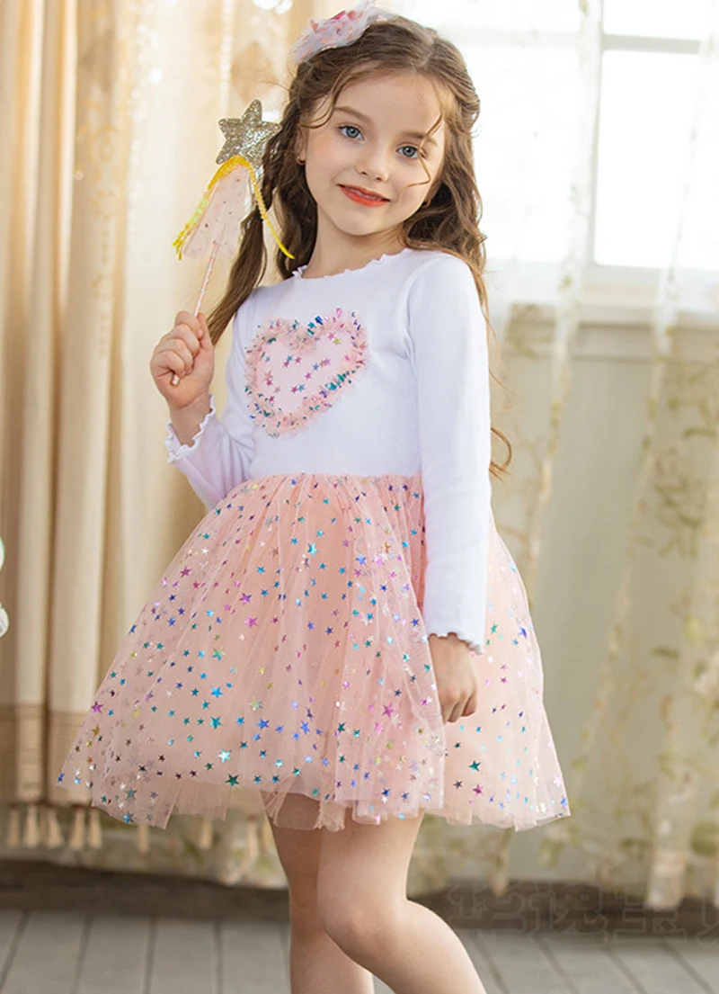 Fashion Beautiful Cute Long Sleeves Children Baby Kids Dress for Girls Autumn