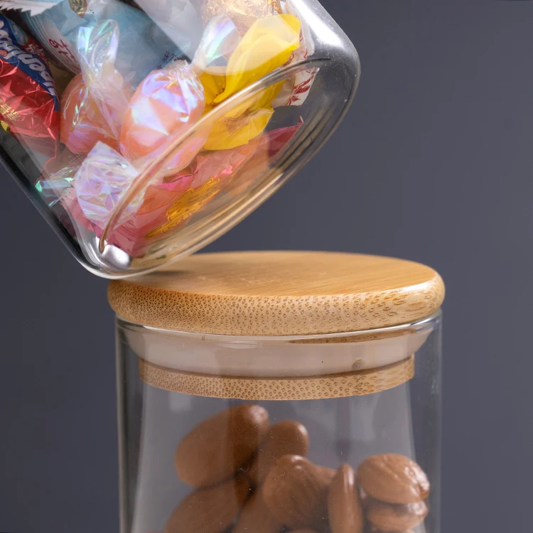 Hot selling Round 12 piece Glass Spice Storage Jars With Bamboo Lids Set