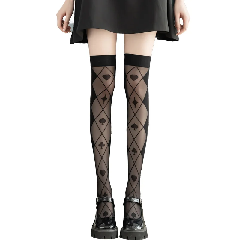 Wholesale poker tattoo above the knee socks, sexy matching socks, thin through stockings