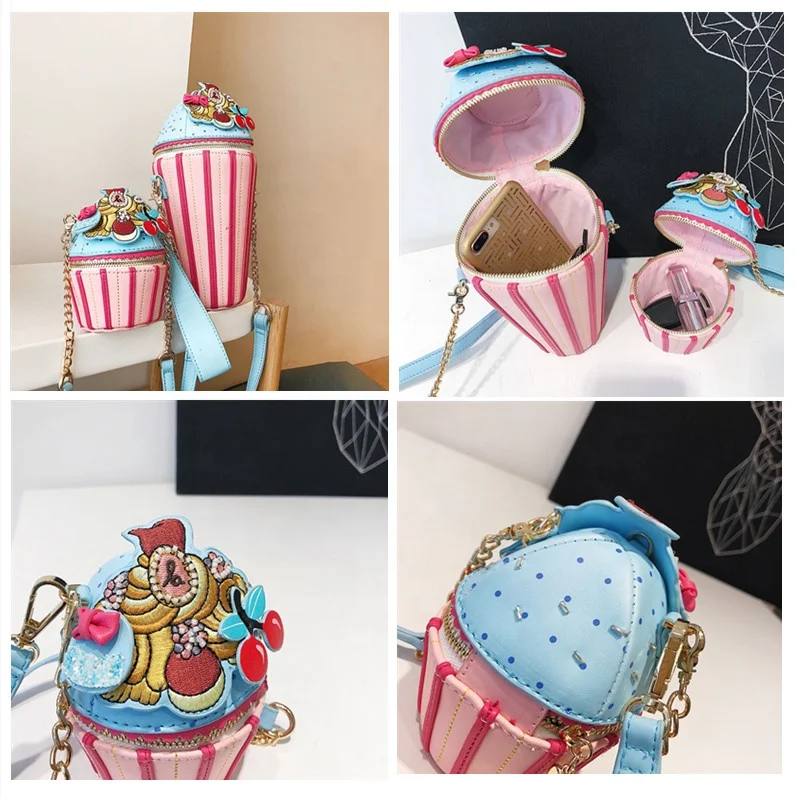 
Colored stripe big & small 2 size mummy and me ice cream cupcake chain cross-body bag kids purse girls purse 