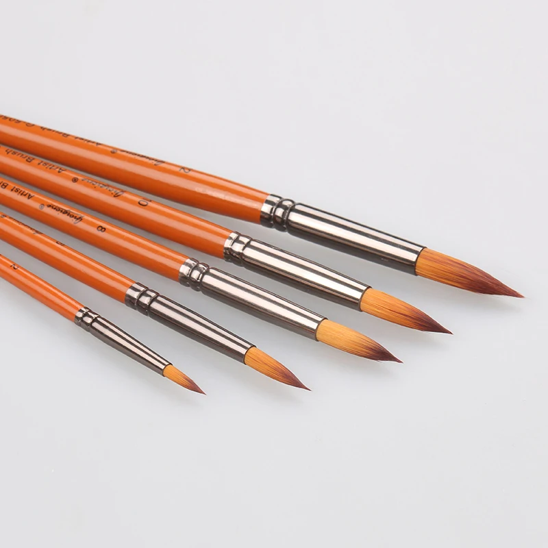 Giorgione 5 Pieces Round Shape Nylon Hair Wooden Handle Artist Acrylic Oil Watercolor Paintbrush