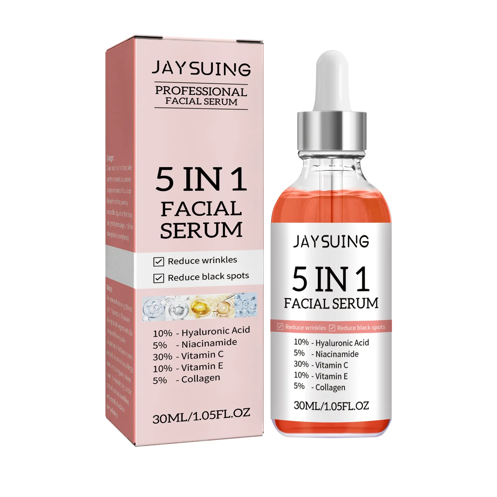 OEM  JAYSUING Anti-Aging Hyaluronic Acid PROFESSIONAL FACIAL SERUM Skin whitening Fade black spots Moisture 5IN1 FACIAL SERUM