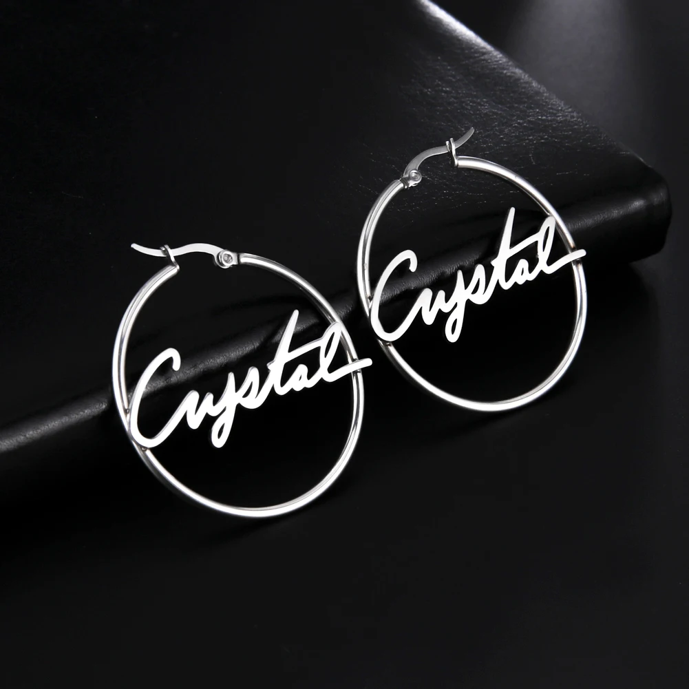 Custom Jewelry Personalized Name Real Gold Plated Stainless Steel Hoop Earring