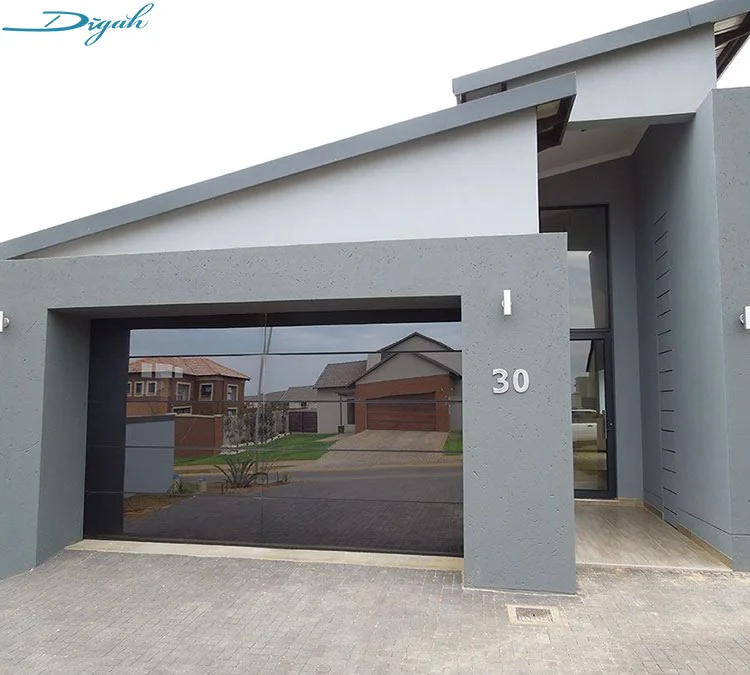 Modern 16x8 Tempered Mirror Glass Automatic Sectional Commercial Aluminum Frameless Double Garage Doors