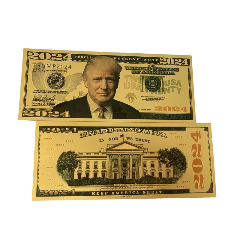 Новинка 2024 г. Лидер продаж 24k Золотая фольга Дональд Трамп США избирательные счета доллары