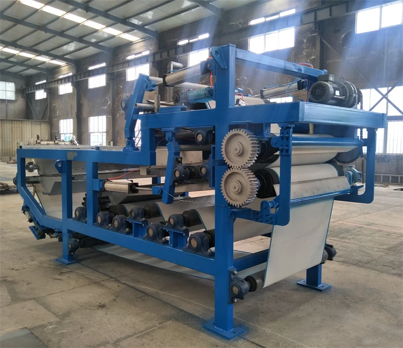 variable sludge mud moisture dewatering euipement three belt type fiter press machine