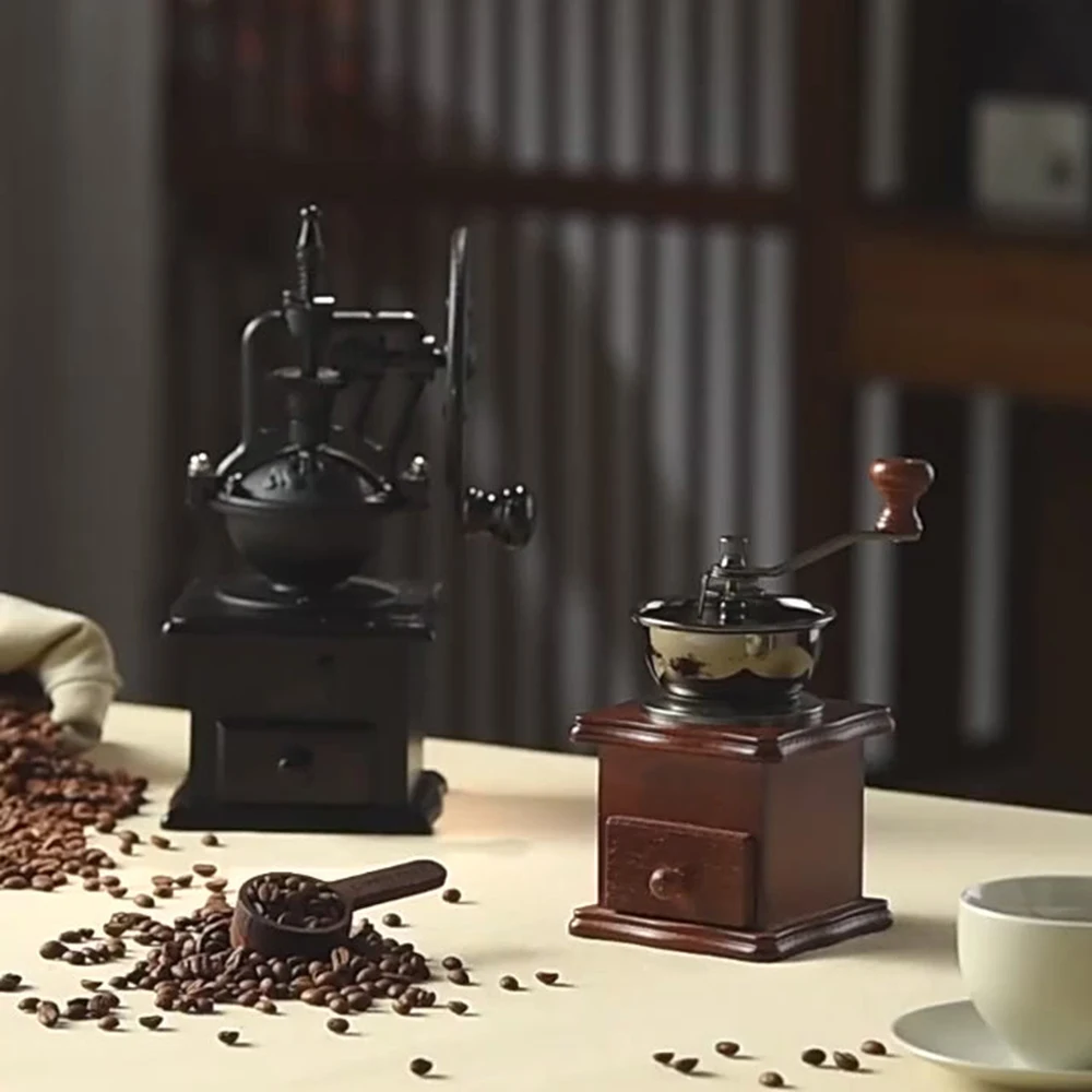 Durable Retro Coffee Accessories Speciality Vintage Wooden Handle Hand Coffee Grinder Equipment