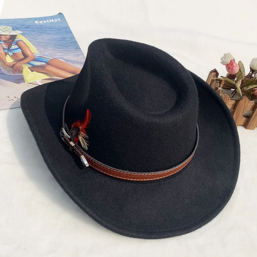 New felt cowboy hats for men adult fashion with decoration pure wool felt leather cowboy hats pakistan