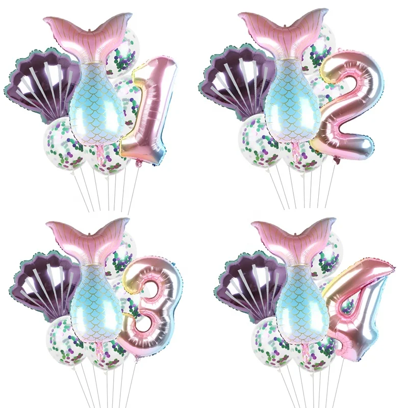 Mermaid Gradient Color Party Balloons 32 inch Number Birthday Children Decor