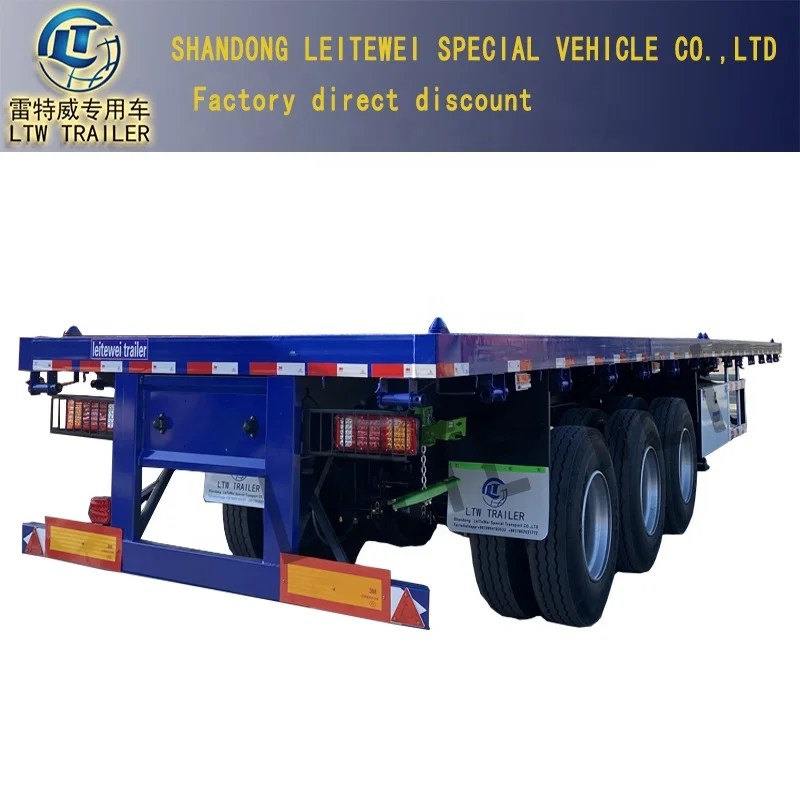 3 Axle 20FT Shipping Container Container Flatbed Semi Truck Flatbed Trailer With Bolster Trailers with Trailer Gear For Sale