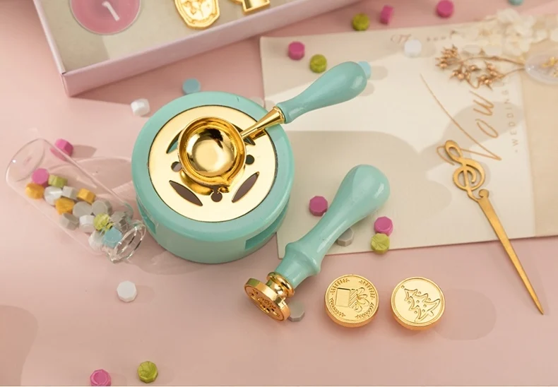 Gift Box Variety Of Stamp Heads  Many Colors Stamp Kit Contains Spoon Wax Bead Candle Wax Seal Set