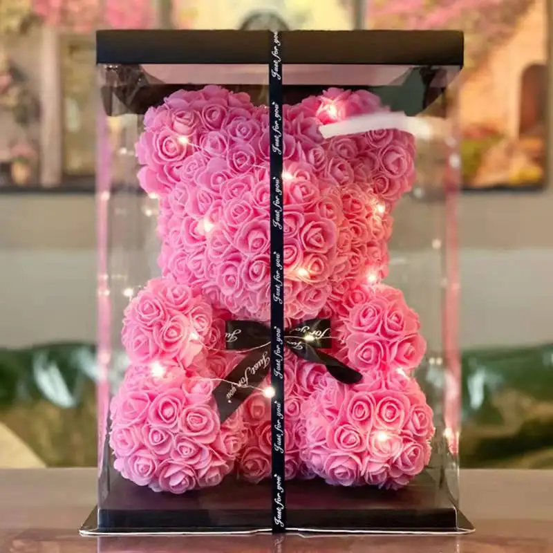 Yunnan wholesale decoration flower rose bear artificial eternal flowers pe foam 40 cm rose teddy bear in gift box