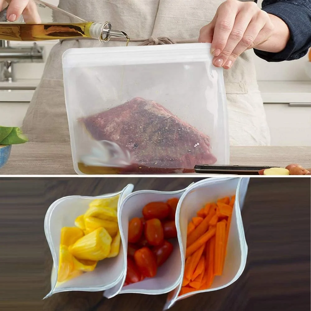 5 Sizes Available PEVA Food Bag Reusable Fresh-keeping Fruit And Vegetable Sealed Bag Silicone Leak-proof Food Storage Bag
