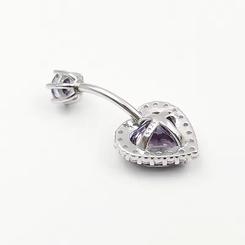 925 Sterling Silver Zircon Heart Shape Piercing Navel Belly Rings 925 Silver Sexy Navel Piercing Jewelry For Women