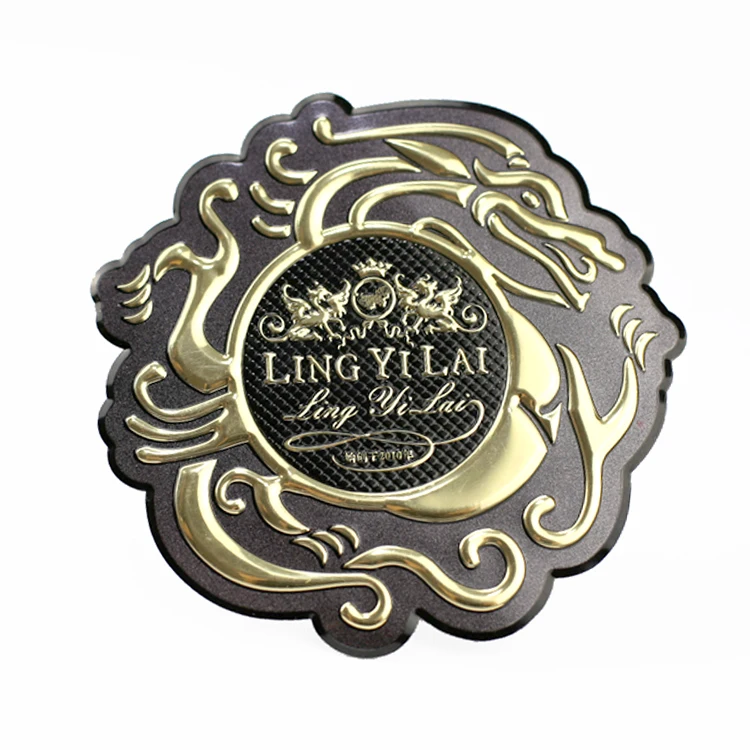 2024 Factory Direct Adhesive Metal Brand Name Embossed Label Sticker Paper Bottle Wine embossed sticker drum labels