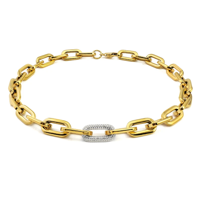 Массивное ожерелье из нержавеющей стали 316L для женщин и мужчин, толстая цепь с крупными звеньями золотого и серебряного цвета, колье-чокер в стиле панк с кристаллами