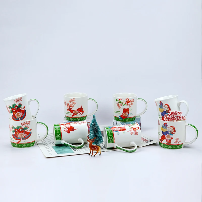Wholesale new bone china new design snowman Santa deer socks decal ceramic coffee Christmas mugs gift Stanley cups