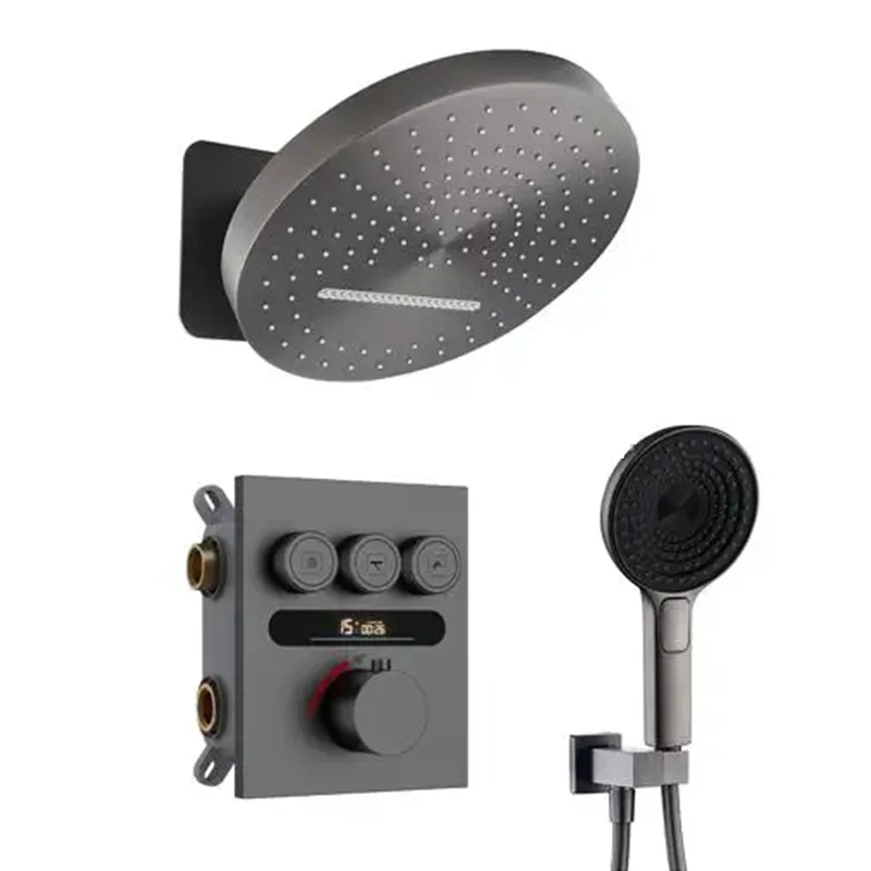 Black Thermostatic Shower System 3-function White Rainfall Round Shower Head