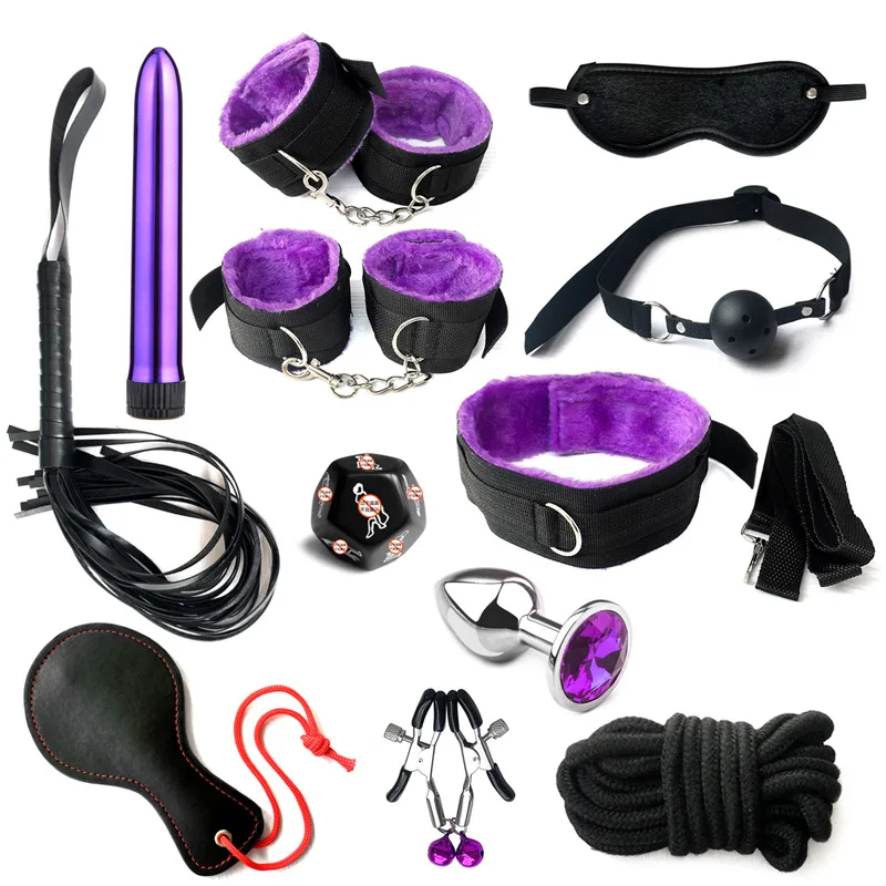 12pcs/set Adult Sex BDSM Toys Fun Toy Neck Bondage Handcuffs Cuffs Strap Whip Rope bondage-sex-toys