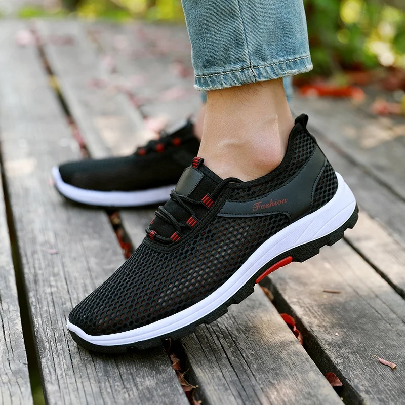 
black color couples outdoor sneakers comfortable walking mesh training sport shoes 