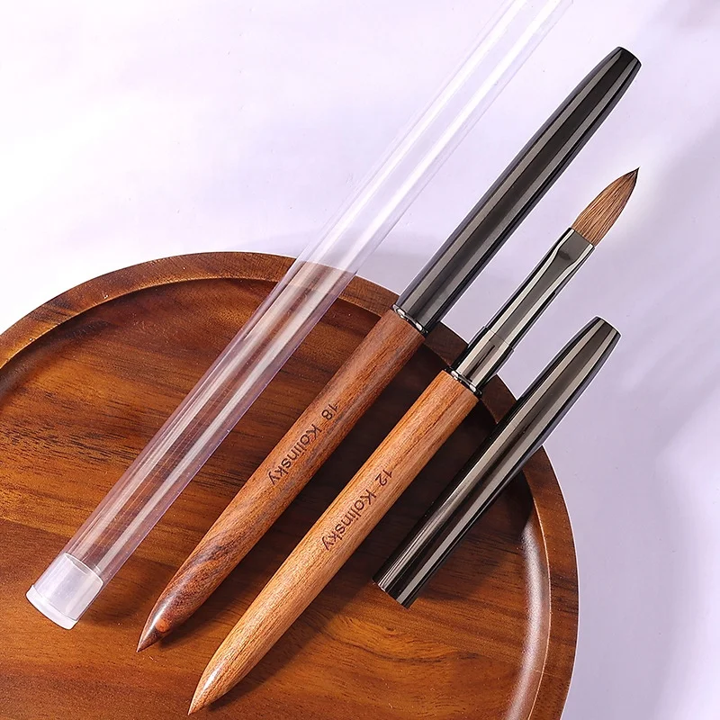 Professional 100% Real Kolinsky Nail Brush Wooden Handle Custom Logo Handmade Oval Crimped Sable Kolinsky Acrylic Nail Art Brush