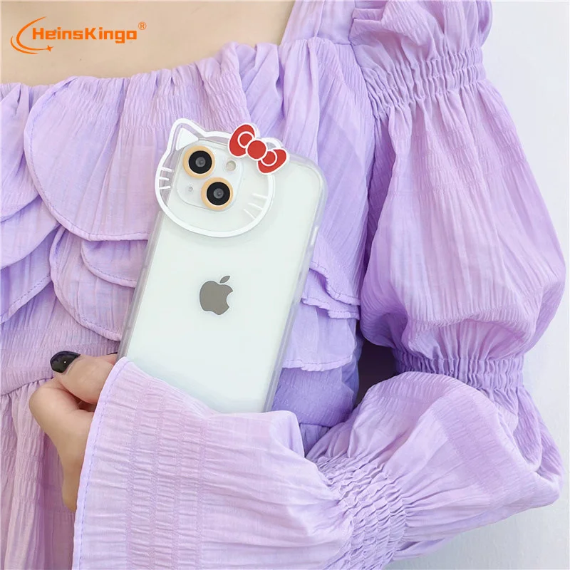 Factory price cartoon Hello Kitty Painted Lens Back Cover for clear new design phone case for iphone 13 12 11